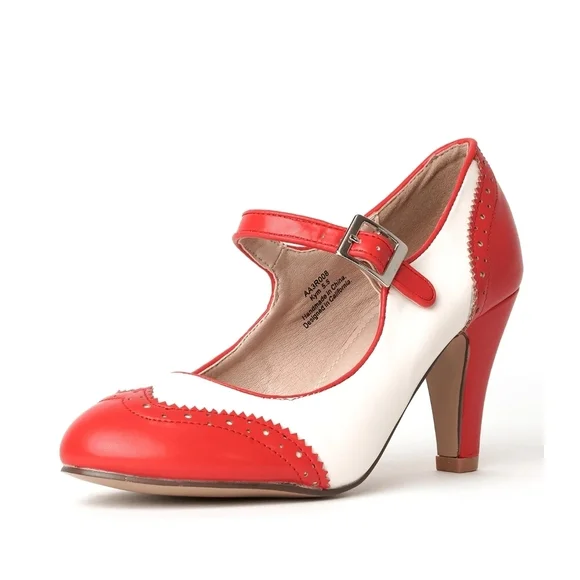 Kym By J Adams Classic Two-Tone Mary Jane High Heels in Red and Cream - Picture 6 of 15